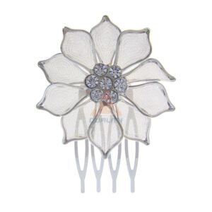 Grzebyk do włosów srebrny kwiat z cyrkonią