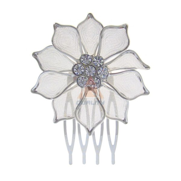 Grzebyk do włosów srebrny kwiat z cyrkonią